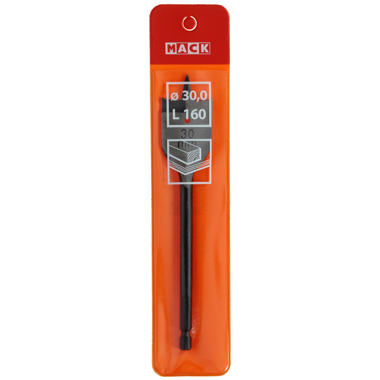 Mack 1018522 - Broca plana para madera DIN 7487 ø 30,0 x 160 mm | 5 piezas