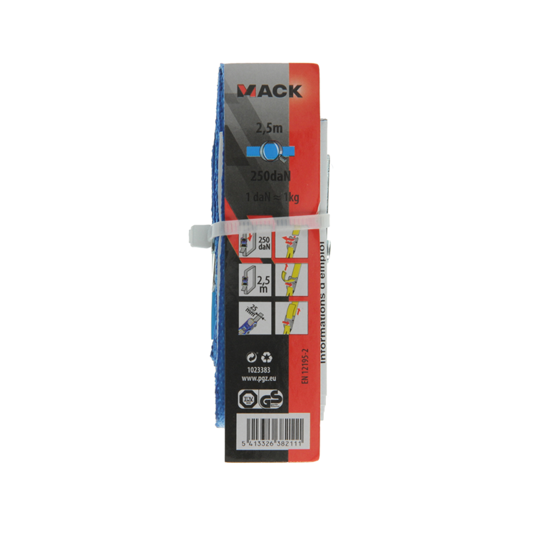 Mack 1023383 - cinta poliéster, con hebilla, 25mm-2,5m máx250kg | 12 piezas