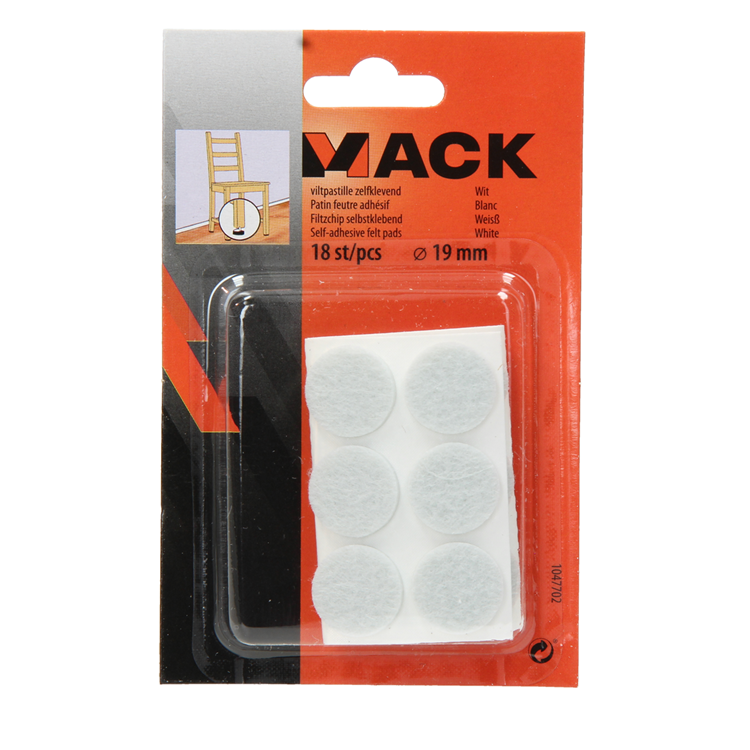 Mack 1047702 - pastiglia in feltro autoadesiva bianca ø 19 mm 18 pz | 12 pezzi