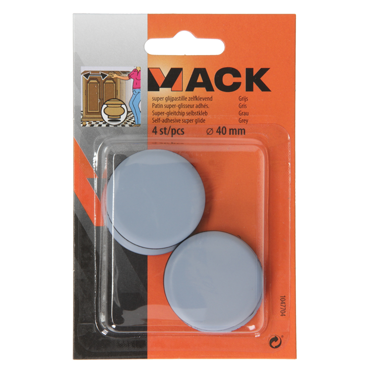 Mack 1047704 - pastiglia super scorrevole autoadesiva grigia ø 40 mm 4 pz | 12 pezzi