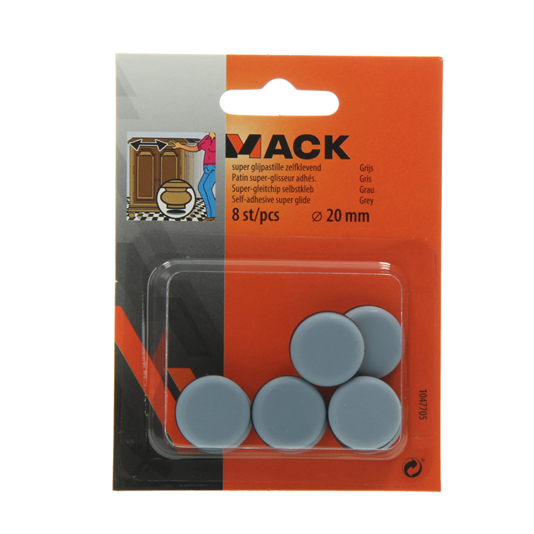 Mack 1047705 - pastiglia super scorrevole autoadesiva grigia ø 20 mm 8 pz | 12 pezzi