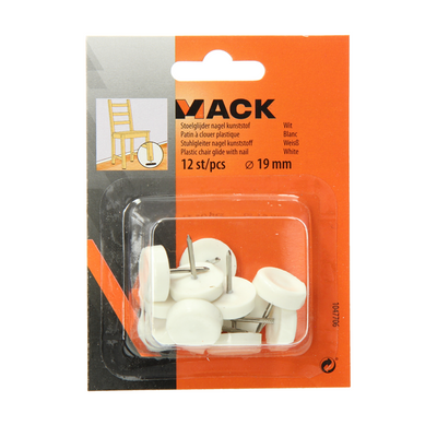 Mack 1047706 - deslizador de silla clavo plástico blanco ø 19 mm 12 piezas | 6 piezas