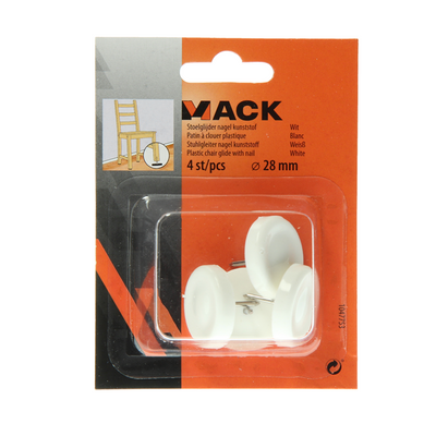 Mack 1047753 - deslizador de silla clavo plástico blanco ø 28 mm 4 piezas | 6 piezas