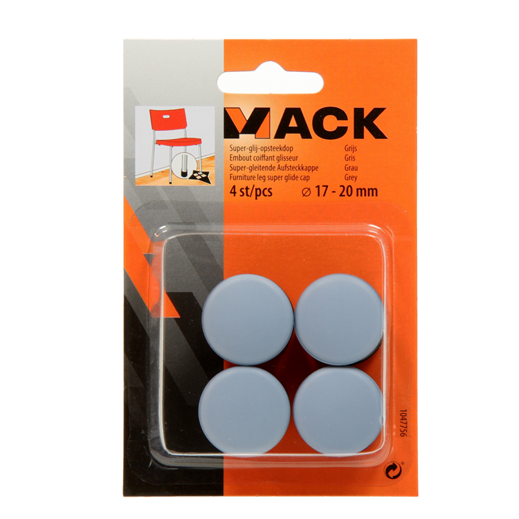 Mack 1047756 - tappo super scorrevole grigio ø 17 - 20 mm 4 pz | 6 pezzi