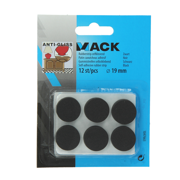 Mack 1047663 - striscia di gomma autoadesiva nera ø 19 mm 12 pz | 12 pezzi