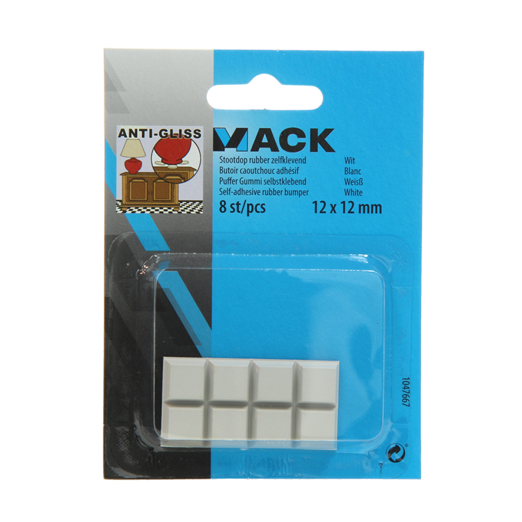 Mack 1047667 - stootdop rubber zelfklevend wit 12 x 12 mm 8 st pcs | 6 stuks