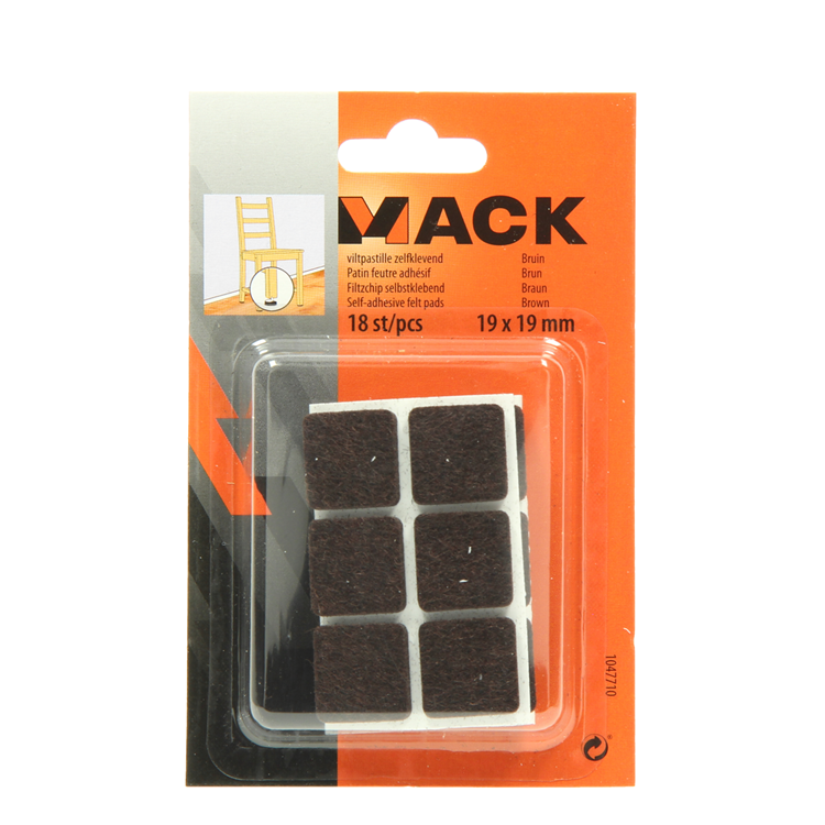 Mack 1047710 - pastiglia in feltro autoadesiva marrone 19 x 19 mm 18 pz | 12 pezzi