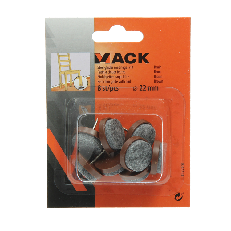 Mack 1047713 - deslizador de silla con clavo de fieltro marrón ø 22 mm 8 piezas | 6 piezas