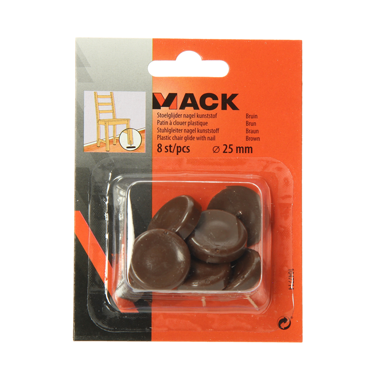 Mack 1047714 - chiodo scorrevole per sedia plastica marrone ø 25 mm 8 pz | 6 pezzi