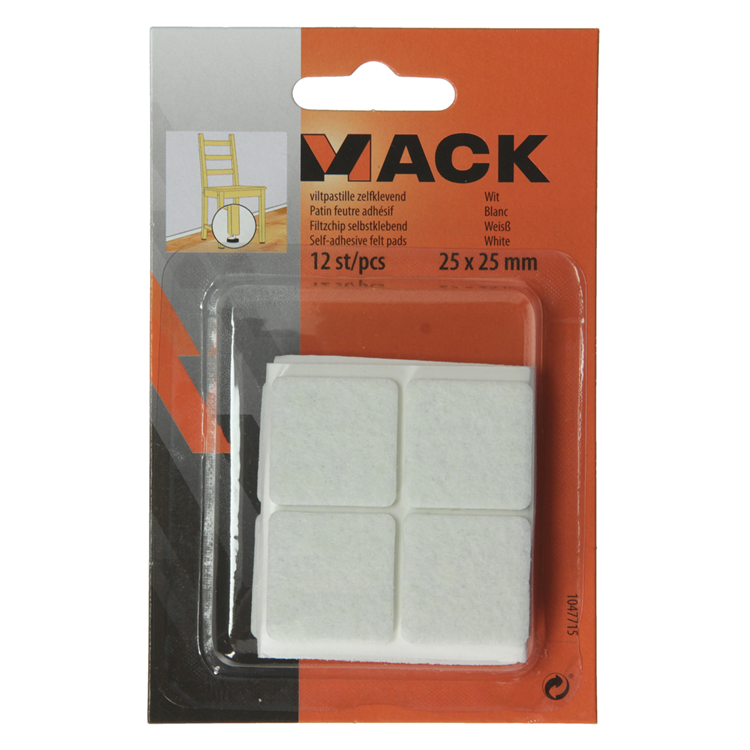 Mack 1047715 - pastiglia in feltro autoadesiva bianca 25 x 25 mm 12 pz | 12 pezzi