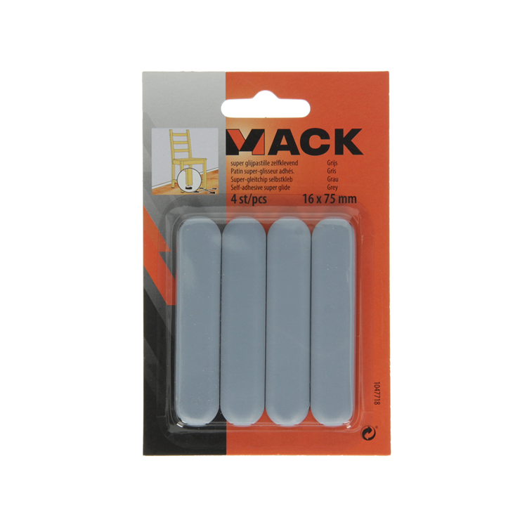 Mack 1047718 - pastiglia super scorrevole autoadesiva grigia 16 x 75 mm 4 pz | 12 pezzi