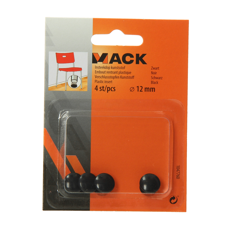 Mack 1047760 - tappo in plastica nero ø 12 mm 4 pz | 6 pezzi