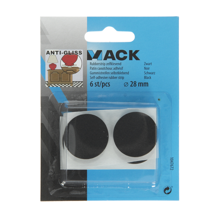 Mack 1047672 - striscia di gomma autoadesiva nera ø 28 mm 6 pz | 12 pezzi