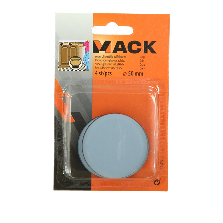 Mack 1047721 - pastiglia super scorrevole autoadesiva grigia ø 50 mm 4 pz | 6 pezzi