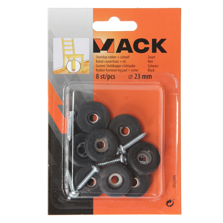 Mack 1047722 - stoeldop rubber + schroef zwart ø 23 mm 8 st pcs | 6 stuks