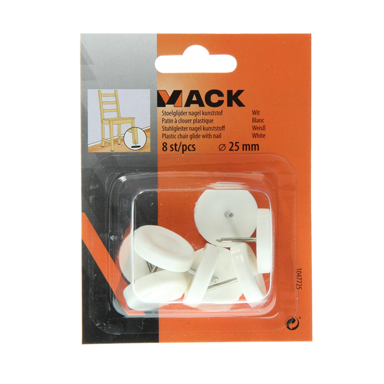 Mack 1047725 - chiodo scorrevole per sedia plastica bianco ø 25 mm 8 pz | 6 pezzi