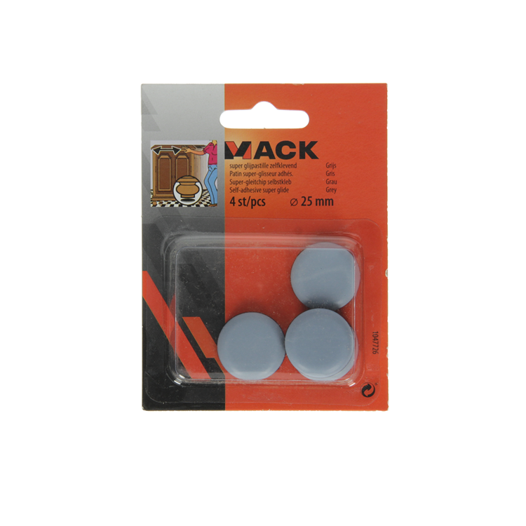 Mack 1047726 - pastiglia super scorrevole autoadesiva grigia ø 25 mm 4 pz | 12 pezzi