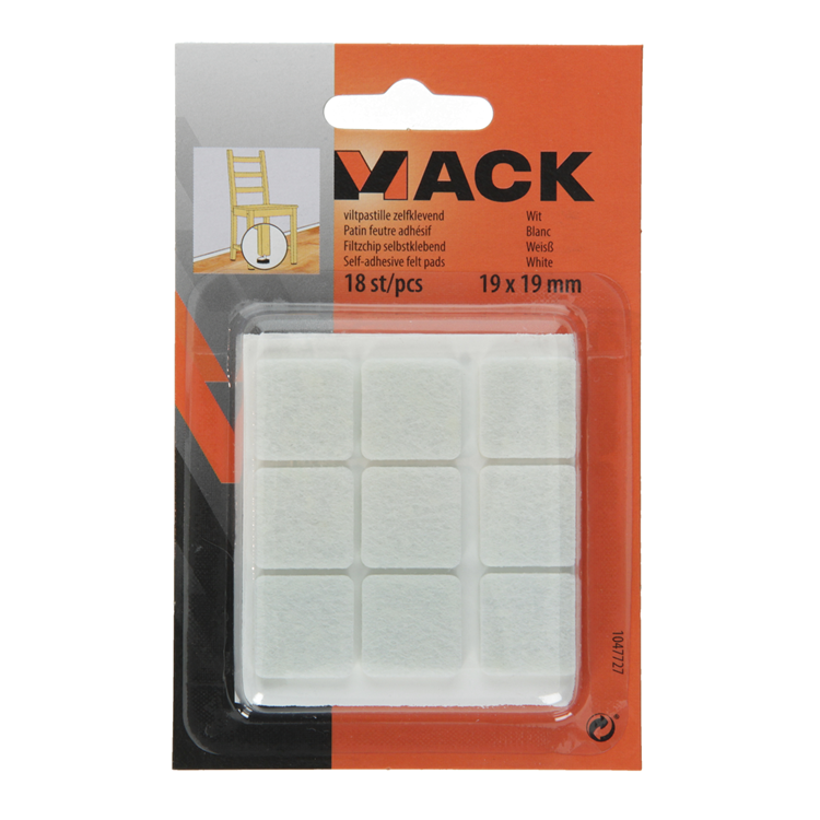 Mack 1047727 - pastiglia in feltro autoadesiva bianca 19 x 19 mm 18 pz | 12 pezzi
