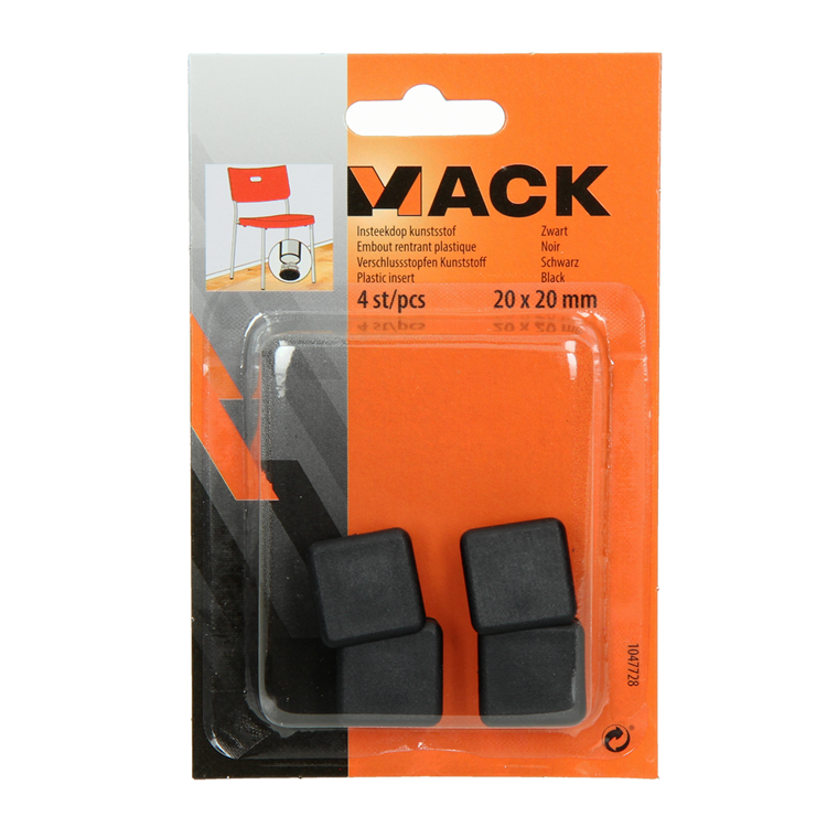 Mack 1047728 - tappo in plastica nero 20 x 20 mm 4 pz | 6 pezzi