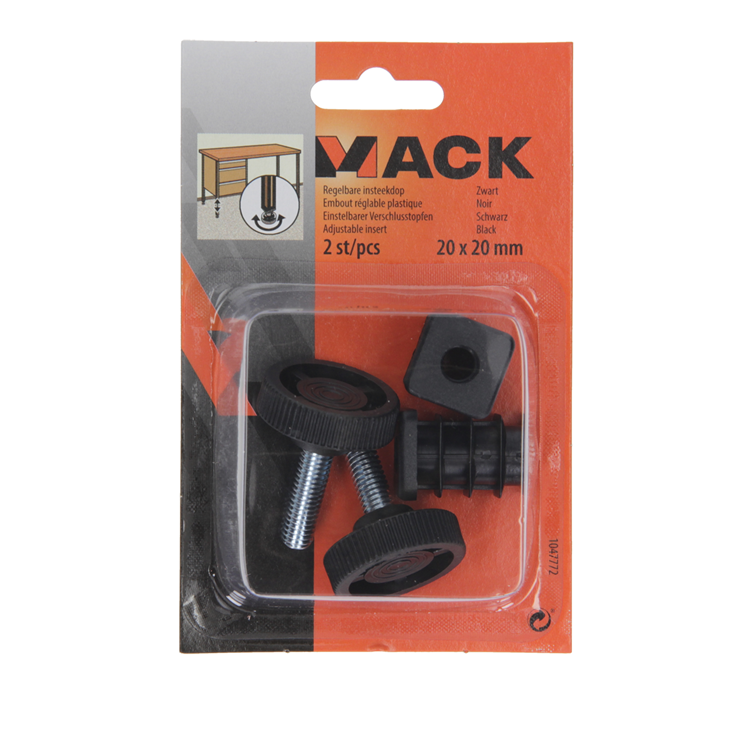 Mack 1047772 - tappo tappo regolabile nero 20 x 20 mm 2 pz | 6 pezzi