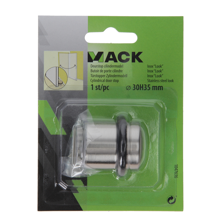 Mack 1047636 - deurstop cilindermodel inox look ø 30h35 mm 1 st pc | 6 stuks