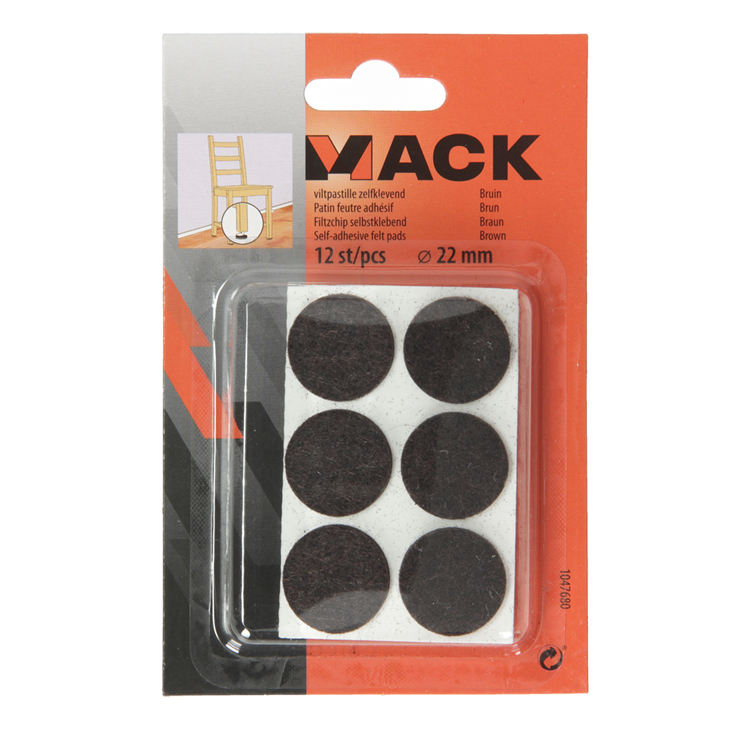 Mack 1047680 - pastiglia in feltro autoadesiva marrone ø 22 mm 12 pz | 12 pezzi