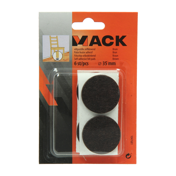 Mack 1047681 - pastiglia in feltro autoadesiva marrone ø 35 mm 6 pz | 12 pezzi