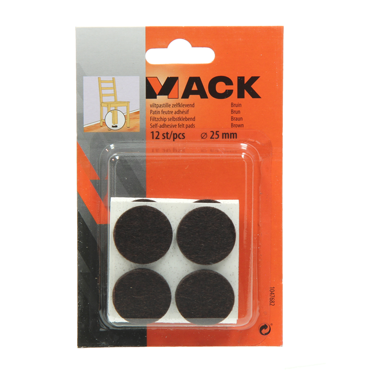 Mack 1047682 - pastiglia in feltro autoadesiva marrone ø 25 mm 12 pz | 12 pezzi
