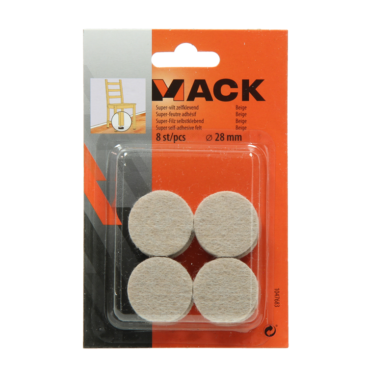 Mack 1047683 - super feltro autoadesivo beige ø 28 mm 8 pz | 12 pezzi