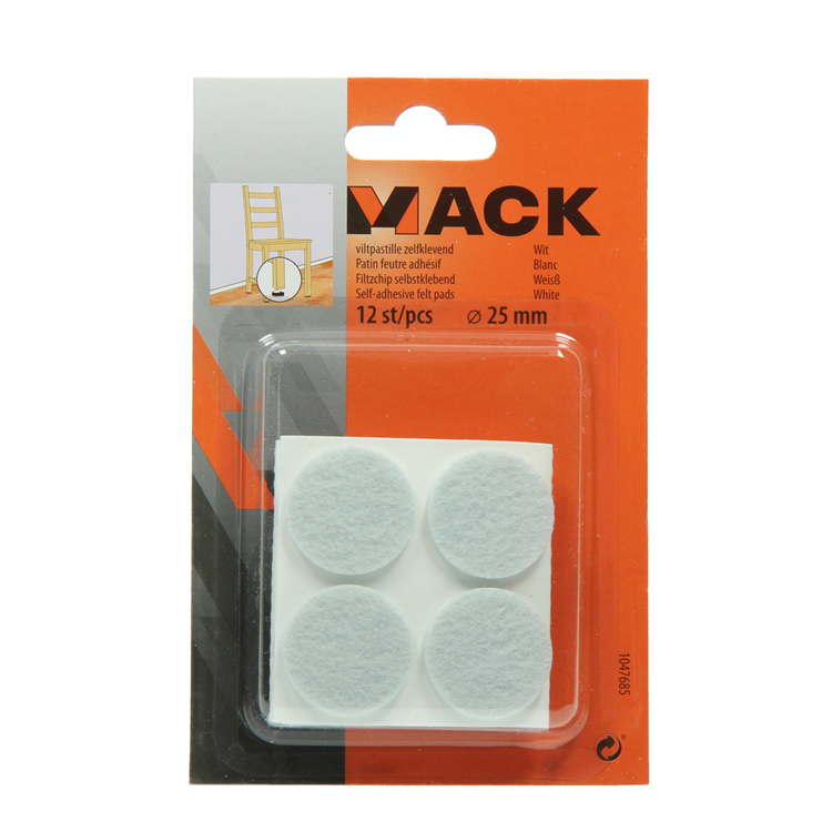 Mack 1047685 - pastiglia in feltro autoadesiva bianca ø 25 mm 12 pz | 12 pezzi