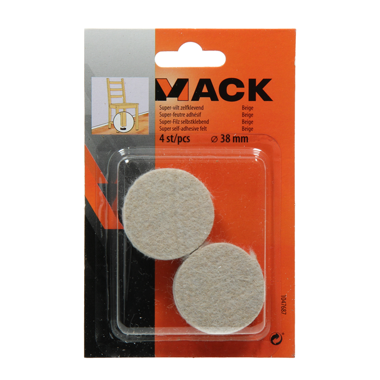 Mack 1047687 - super feltro autoadesivo beige ø 38 mm 4 pz | 12 pezzi