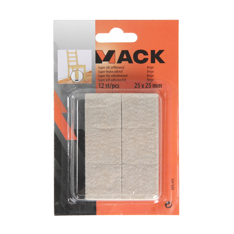 Mack 1047688 - superfeltro autoadesivo beige 25 x 25 mm 12 pz | 12 pezzi