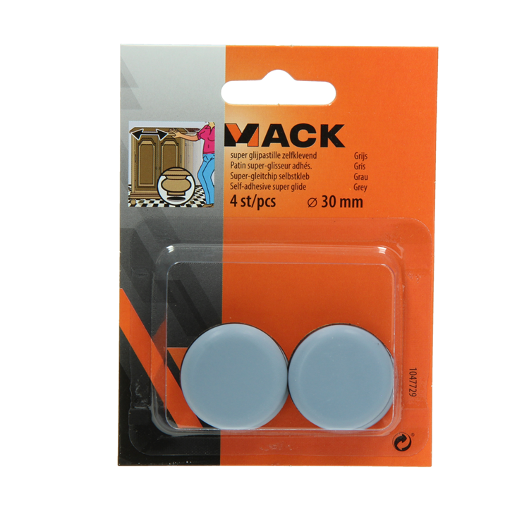 Mack 1047729 - pastiglia super scorrevole autoadesiva grigia ø 30 mm 4 pz | 12 pezzi