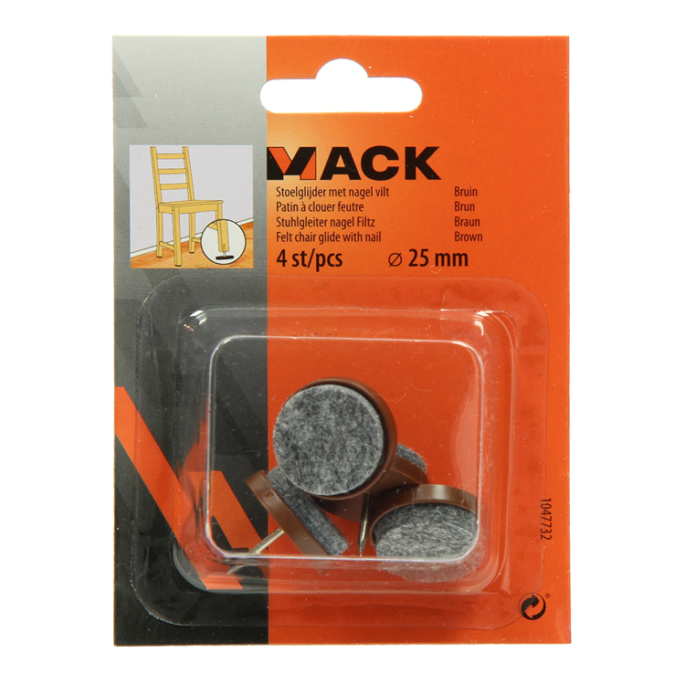Mack 1047732 - passante per sedia con chiodino in feltro marrone ø 25 mm 4 pz | 6 pezzi
