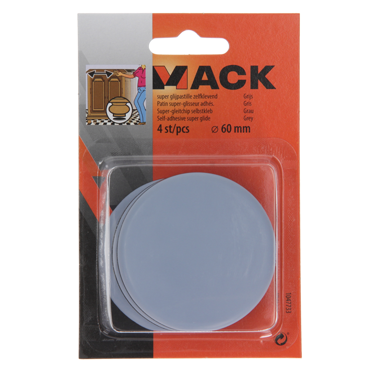 Mack 1047733 - pastiglia super scorrevole autoadesiva grigia ø 60 mm 4 pz | 6 pezzi