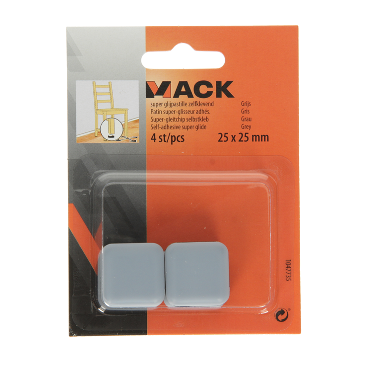 Mack 1047735 - pastiglia super scorrevole autoadesiva grigia 25 x 25 mm 4 pz | 12 pezzi