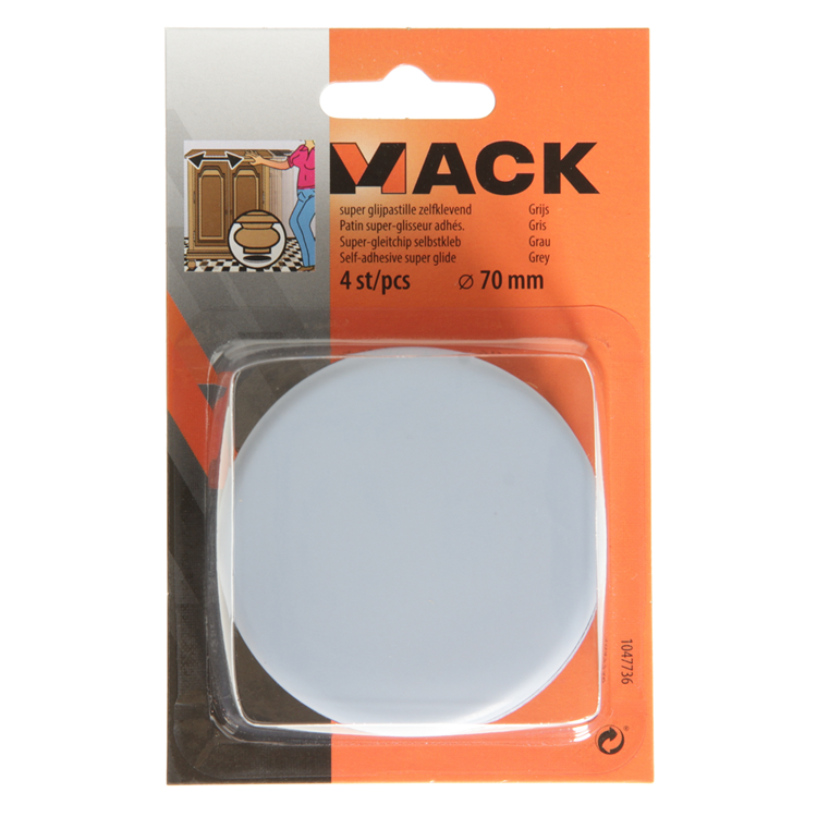 Mack 1047736 - pastiglia super scorrevole autoadesiva grigia ø 70 mm 4 pz | 6 pezzi