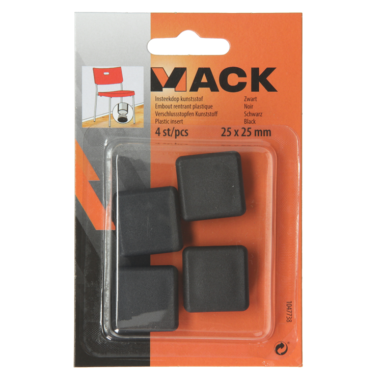 Mack 1047738 - tappo in plastica nero 25 x 25 mm 4 pz | 6 pezzi