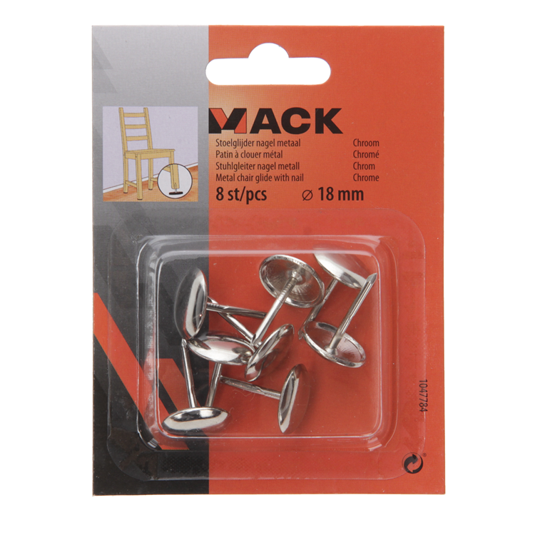 Mack 1047784 - puntale per sedia chiodo metallo cromato ø 18 mm 8 pz | 6 pezzi