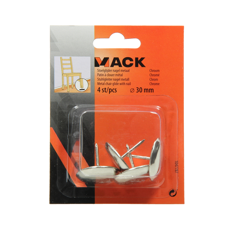 Mack 1047787 - puntale per sedia chiodo metallo cromato ø 30 mm 4 pz | 6 pezzi