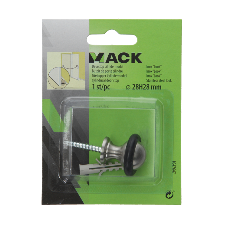 Mack 1047647 - deurstop cilindermodel inox look ø 28h28 mm 1 st pc | 6 stuks