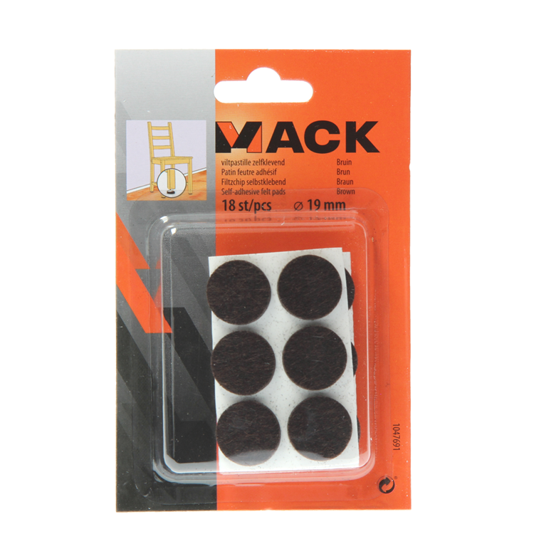 Mack 1047691 - pastiglia in feltro autoadesiva marrone ø 19 mm 18 pz | 12 pezzi