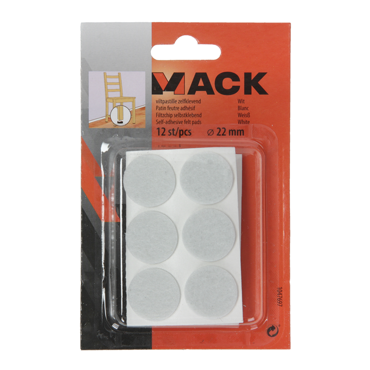 Mack 1047697 - pastiglia in feltro autoadesiva bianca ø 22 mm 12 pz | 12 pezzi