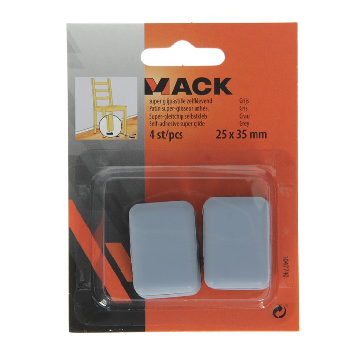 Mack 1047740 - pastiglia super scorrevole autoadesiva grigia 25 x 35 mm 4 pz | 12 pezzi