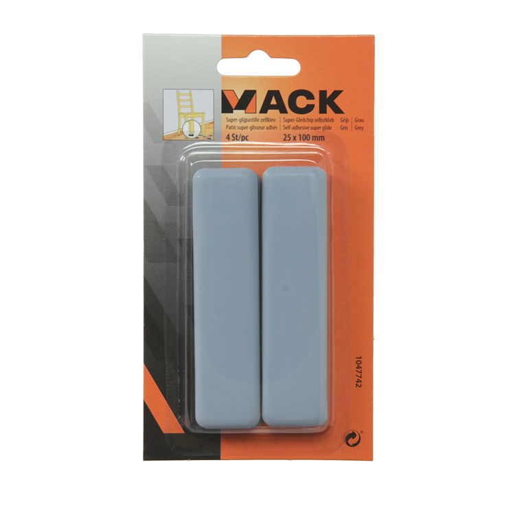Mack 1047742 - pastiglia super scorrevole autoadesiva grigia 25 x 100 mm 4 pz | 12 pezzi