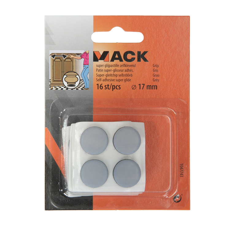 Mack 1047743 - pastiglia super scorrevole autoadesiva grigia ø 17 mm 16 pz | 12 pezzi