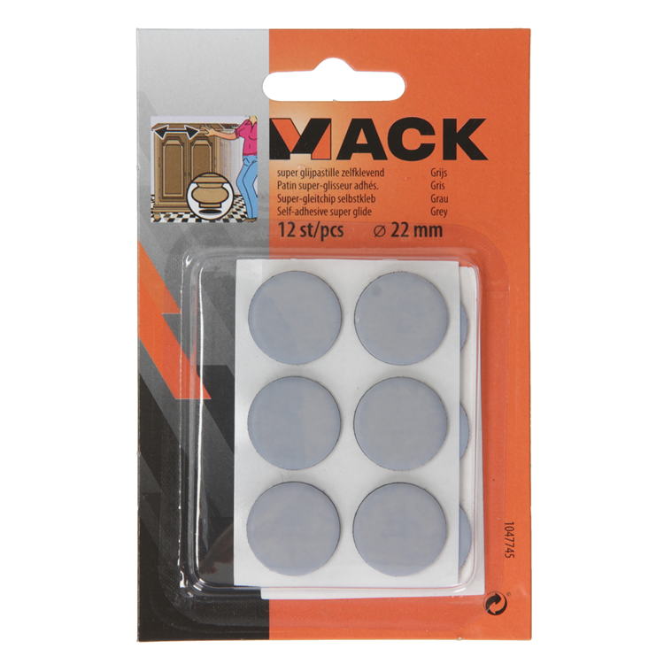 Mack 1047745 - pastiglia super scorrevole autoadesiva grigia ø 22 mm 12 pz | 12 pezzi