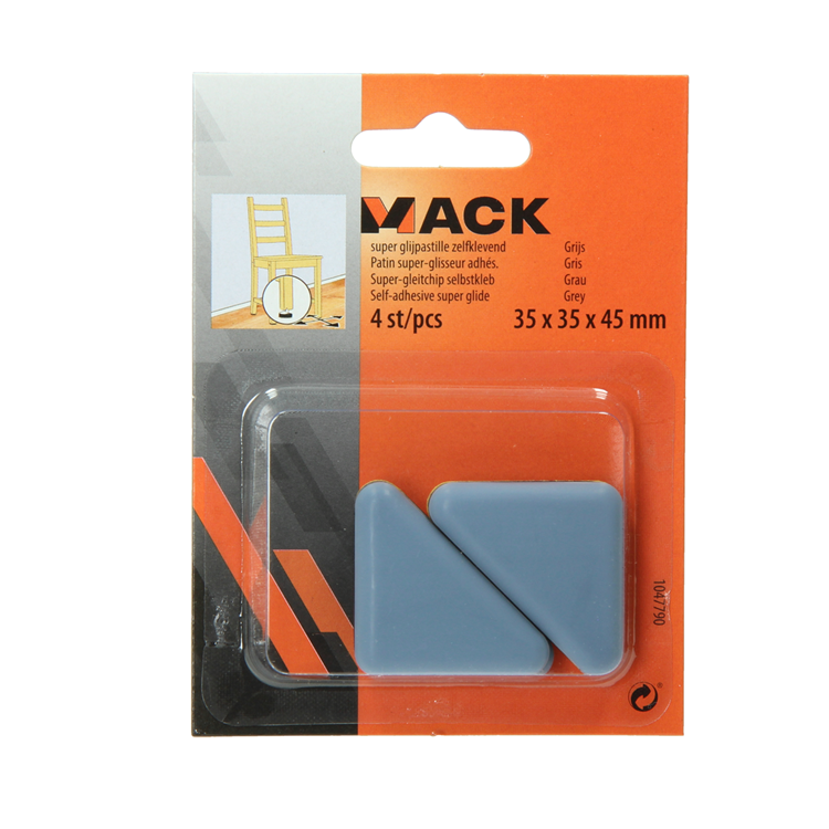Mack 1047790 - pastiglia super scorrevole autoadesiva grigia 35x35x45 mm 4 pz | 12 pezzi