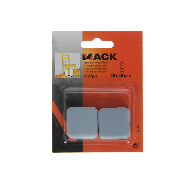 Mack 1048771 - pastiglia super scorrevole autoadesiva grigia 30 x 30 mm 4 pz | 12 pezzi