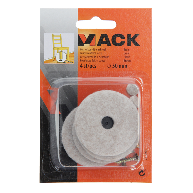 Mack 1048772 - feltro rinforzato + vite marrone ø 50 mm 4 pz | 6 pezzi
